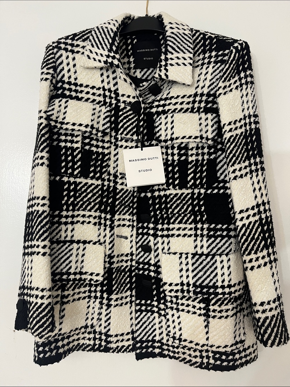 Massimo Dutti Black and White Plaid Blazer Jacket